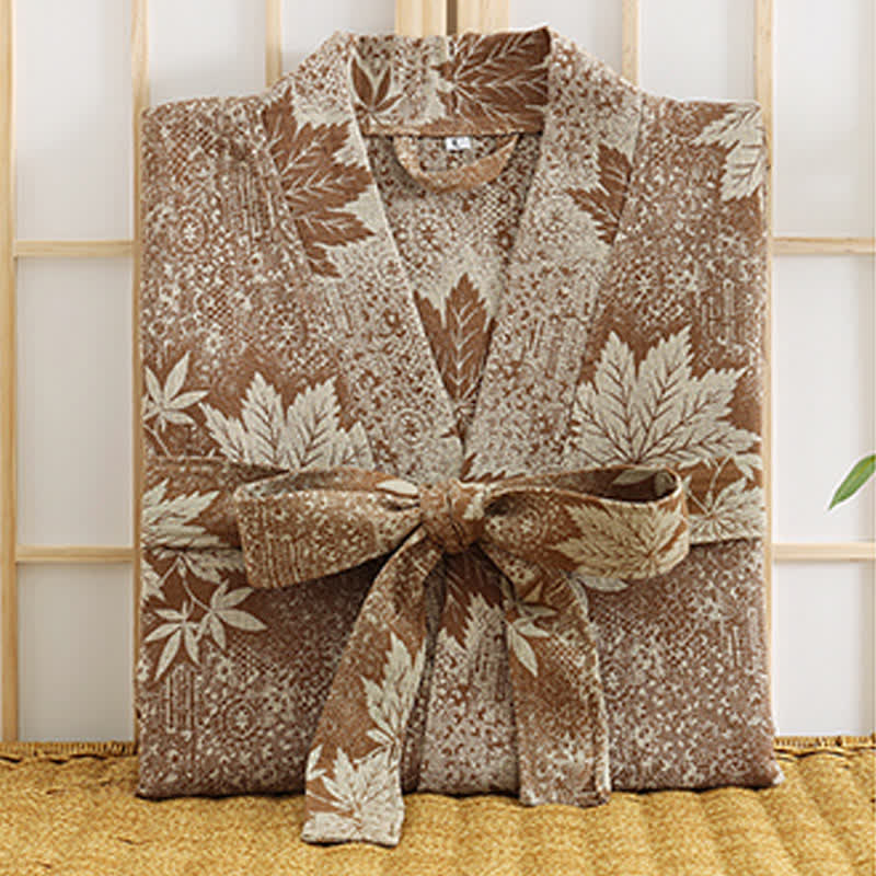Peignoir kimono en gaze de coton imprimé feuilles d'érable