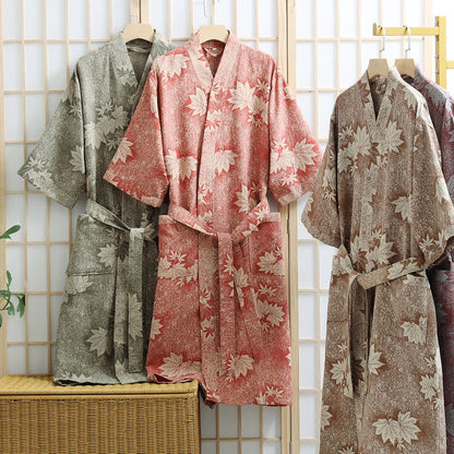 Peignoir kimono en gaze de coton imprimé feuilles d'érable
