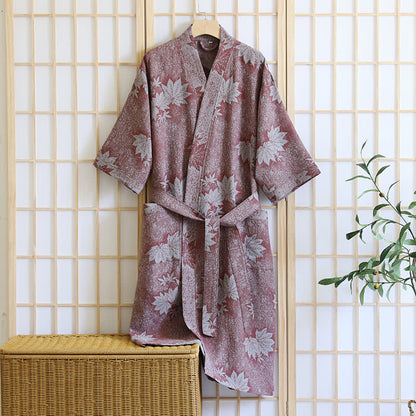 Peignoir kimono en gaze de coton imprimé feuilles d'érable