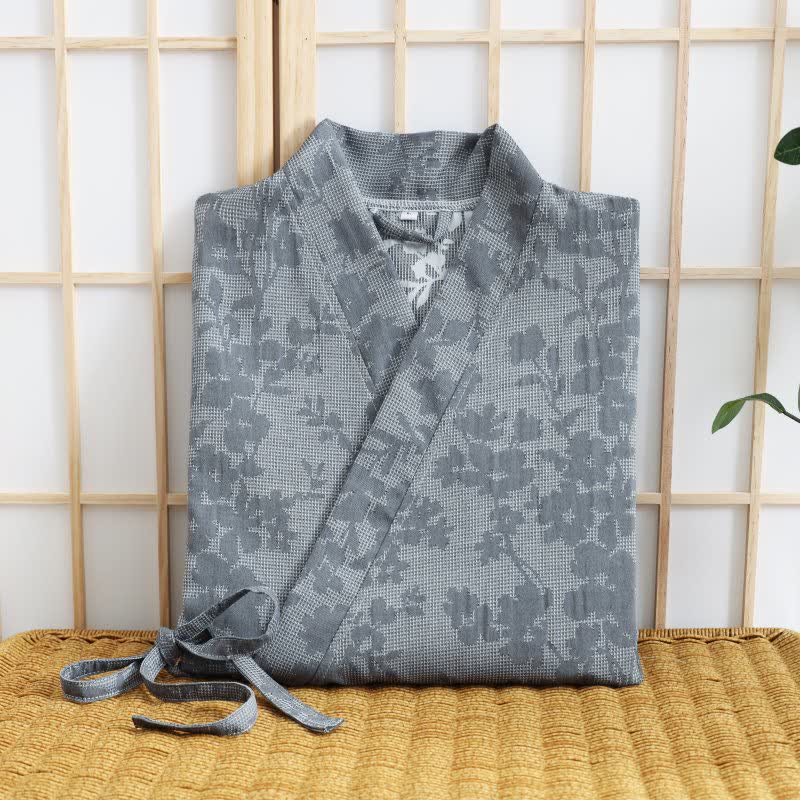Peignoir kimono discret à motif floral et poche - image 3