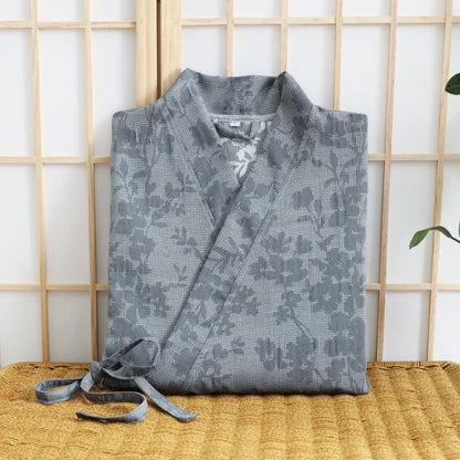 Peignoir kimono discret à motif floral et poche - image 3