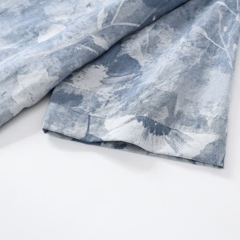 Peignoir unisexe en gaze de coton à motif floral, bleu