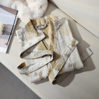 Peignoir unisexe jaune en gaze de coton à motif floral