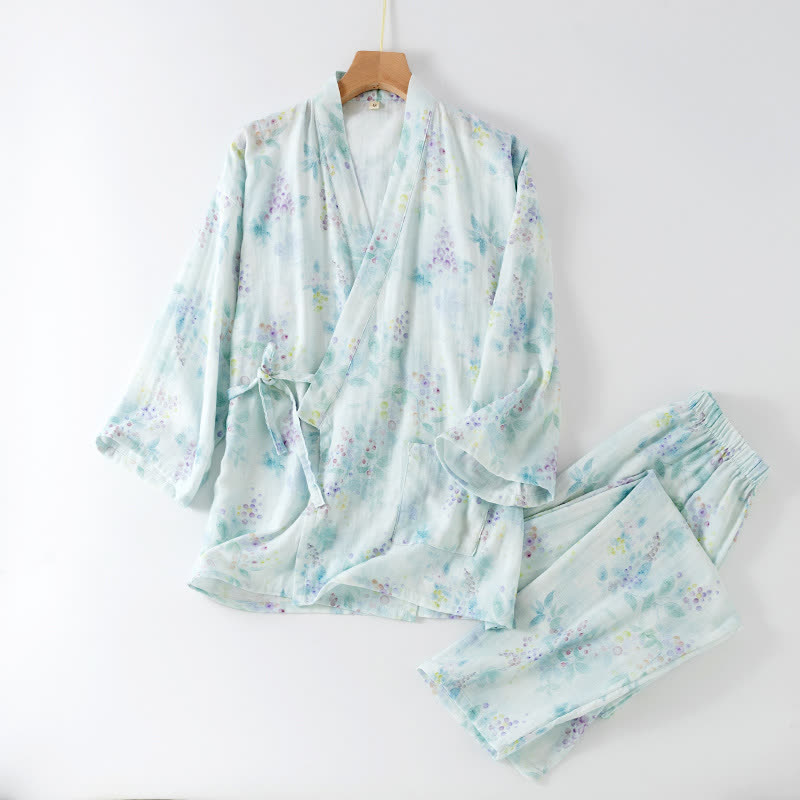 Pyjama japonais en gaze de coton à imprimé violet