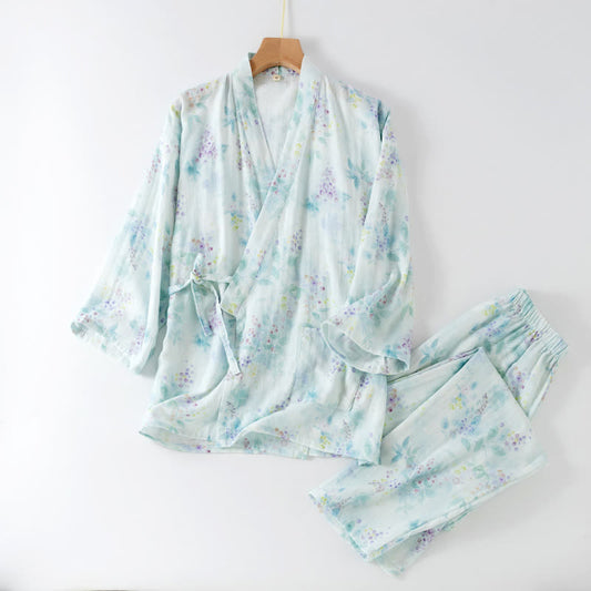 Pyjama japonais en gaze de coton à imprimé violet