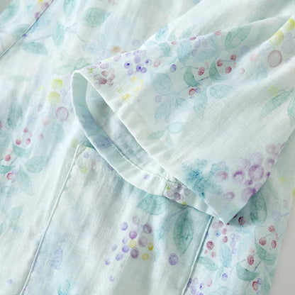 Pyjama japonais en gaze de coton à imprimé violet