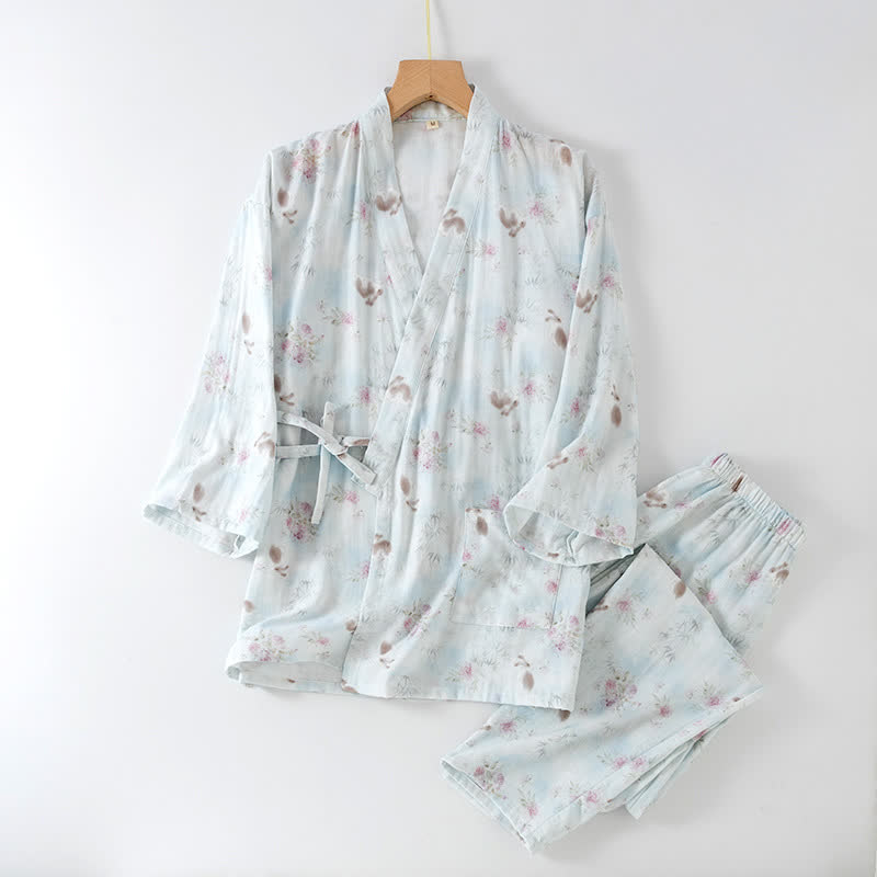 Pyjama japonais en gaze de coton et lapin de bambou