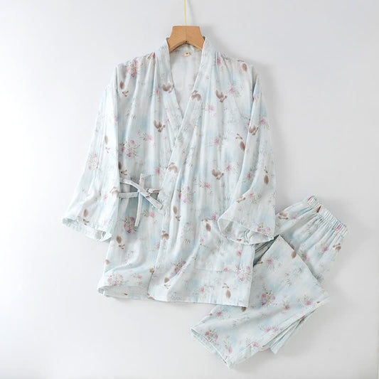 Pyjama japonais en gaze de coton et lapin de bambou