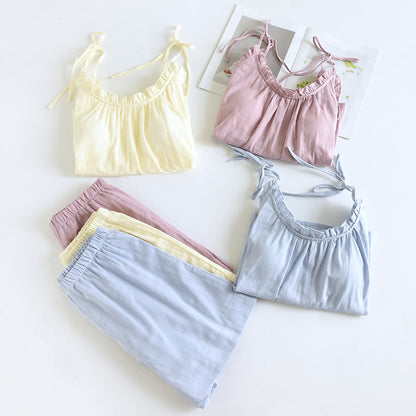 Pyjama en coton rembourré avec bordure à volants et camisole