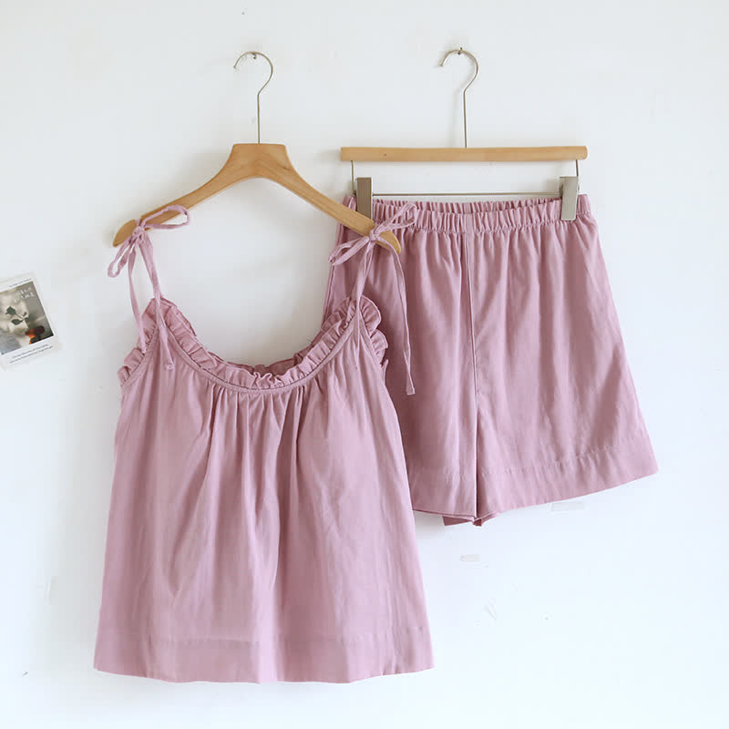 Pyjama en coton rembourré avec bordure à volants et camisole