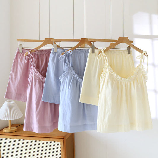 Pyjama en coton rembourré avec bordure à volants et camisole