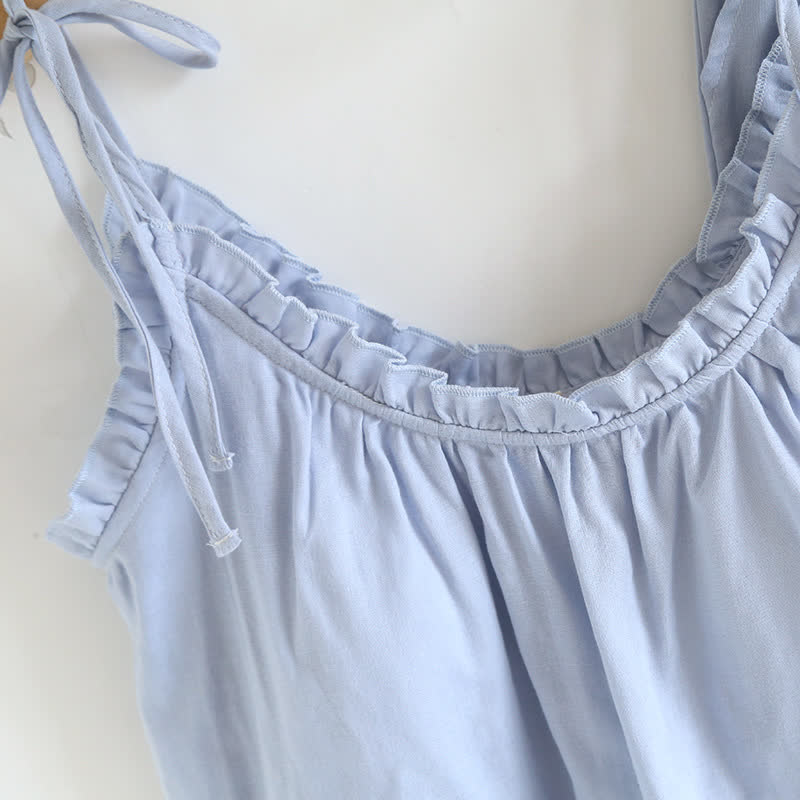 Pyjama en coton rembourré avec bordure à volants et camisole