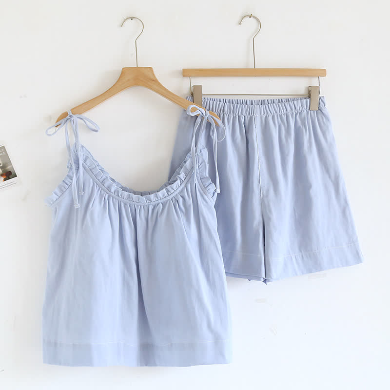 Pyjama en coton rembourré avec bordure à volants et camisole