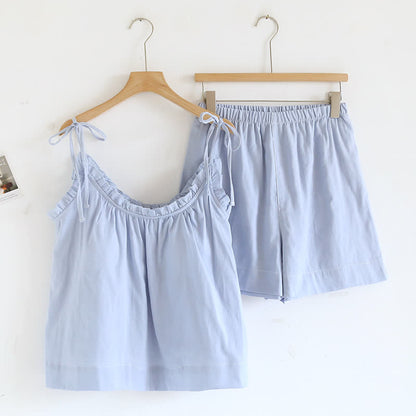 Pyjama en coton rembourré avec bordure à volants et camisole