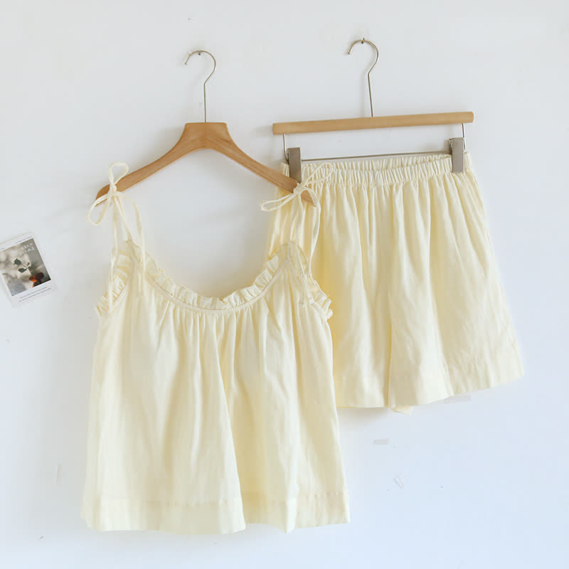 Pyjama en coton rembourré avec bordure à volants et camisole