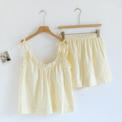 Pyjama en coton rembourré avec bordure à volants et camisole