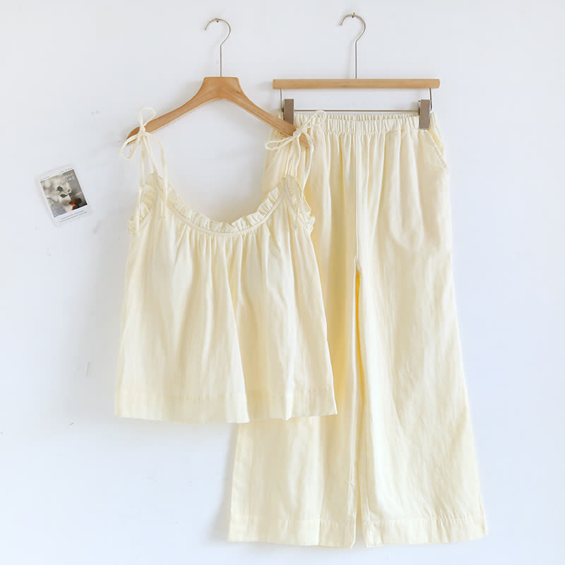 Pyjama en coton uni à volants