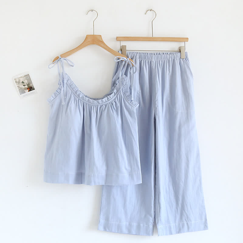 Pyjama en coton uni à volants