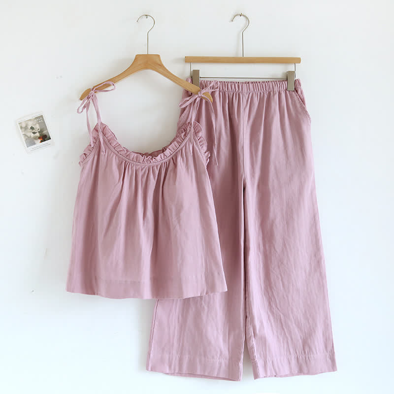 Pyjama en coton uni à volants