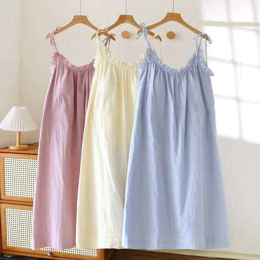 Chemise de nuit en coton avec bordure à volants