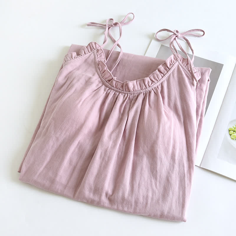 Chemise de nuit en coton avec bordure à volants