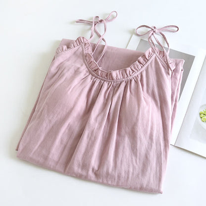 Chemise de nuit en coton avec bordure à volants