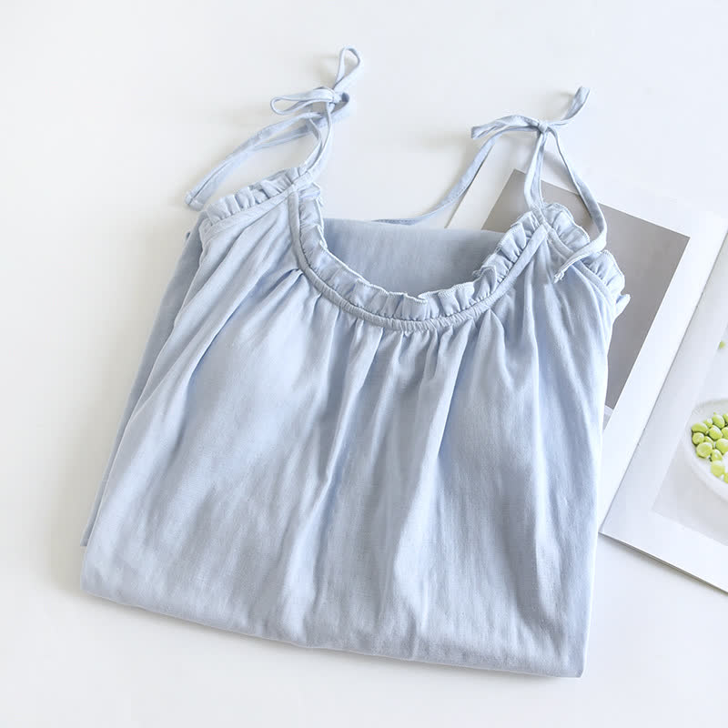 Chemise de nuit en coton avec bordure à volants