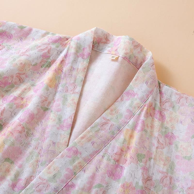 Pyjama rose en gaze de coton japonais à motif floral