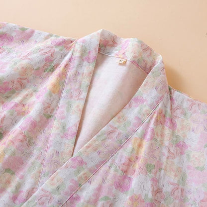 Pyjama rose en gaze de coton japonais à motif floral