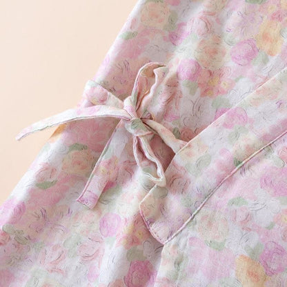 Pyjama rose en gaze de coton japonais à motif floral