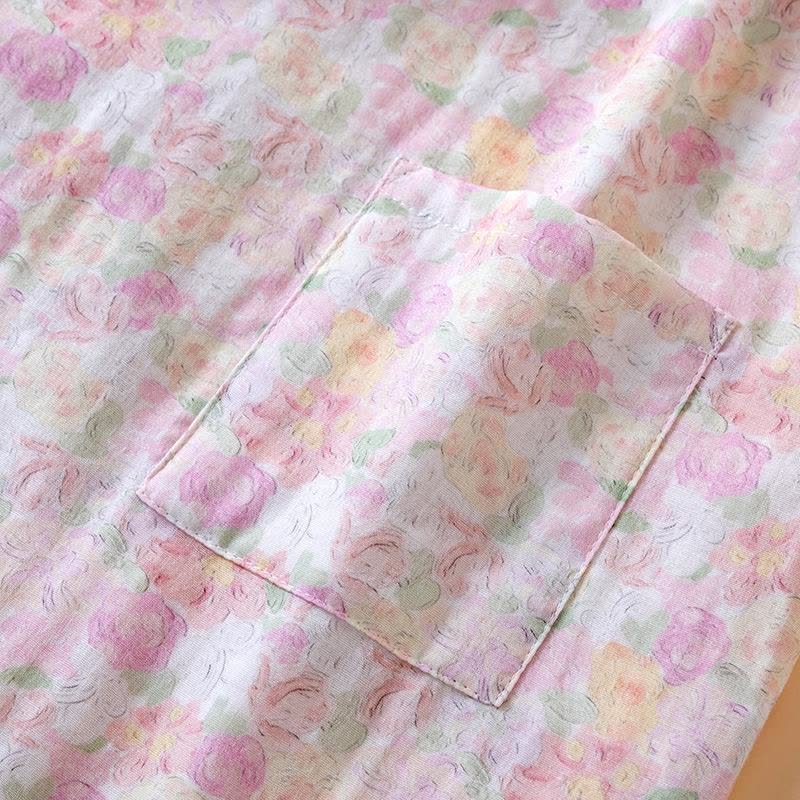 Pyjama rose en gaze de coton japonais à motif floral