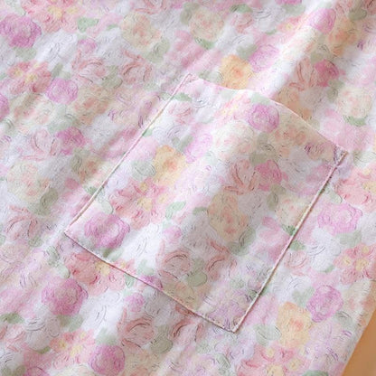 Pyjama rose en gaze de coton japonais à motif floral