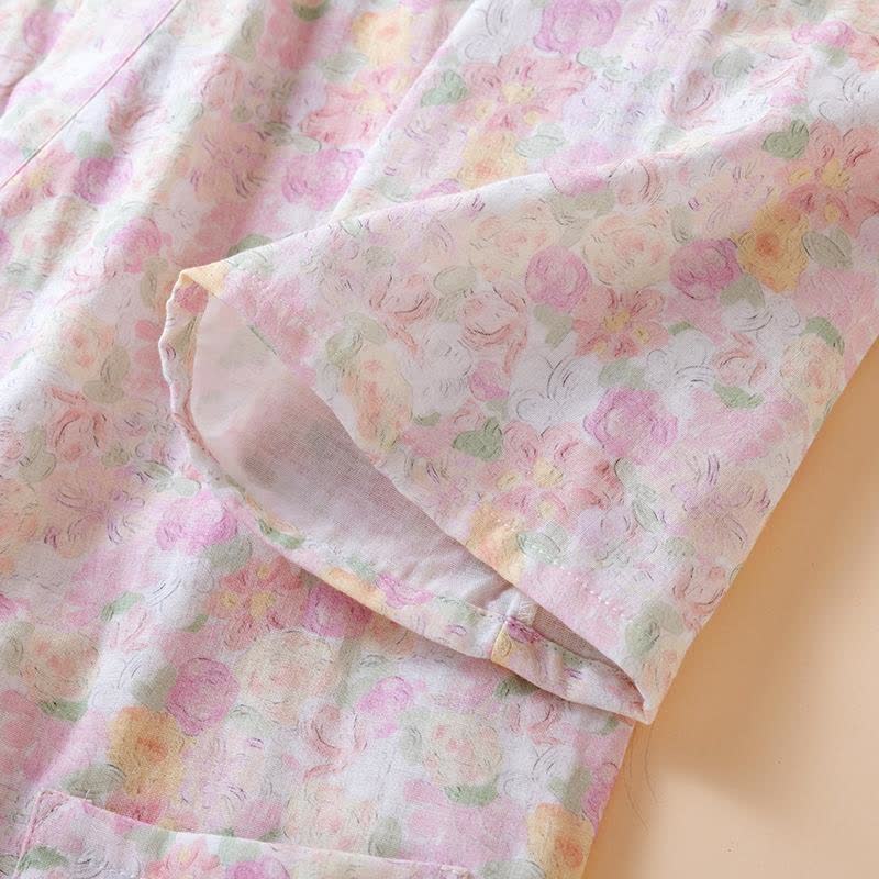 Pyjama rose en gaze de coton japonais à motif floral