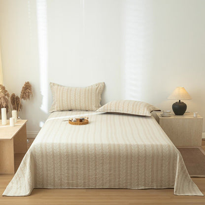 Couvre-lit en lin et coton beige texturé blé