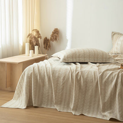 Couvre-lit en lin et coton beige texturé blé