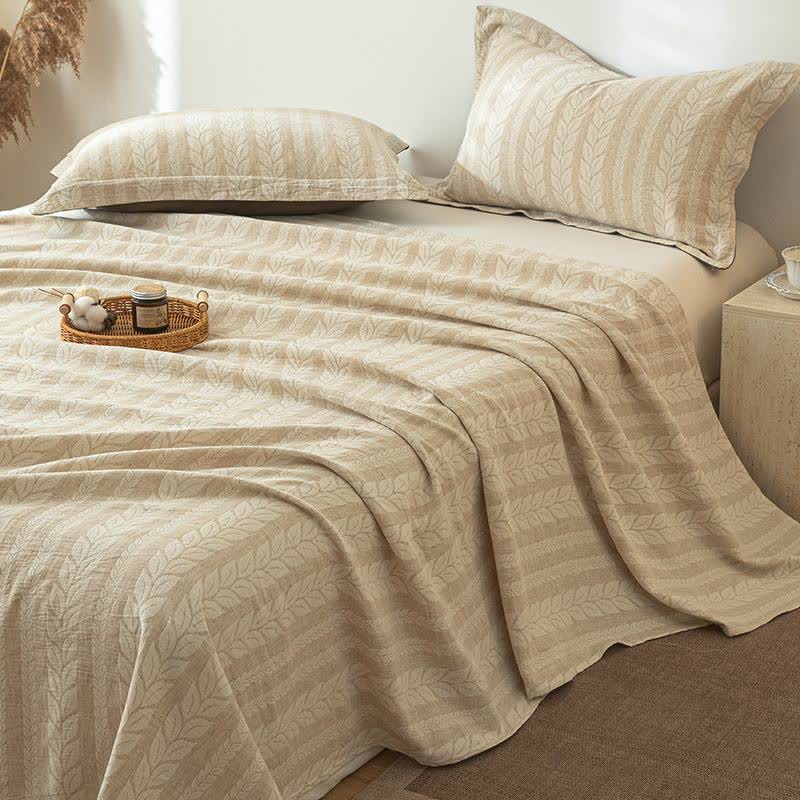 Couvre-lit en lin et coton beige texturé blé