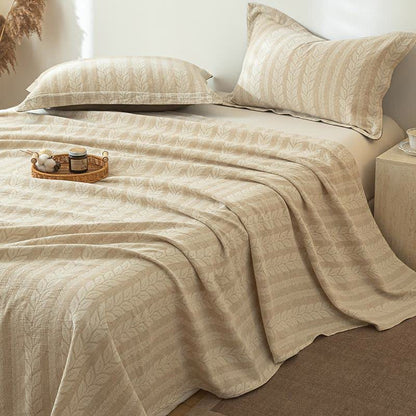 Couvre-lit en lin et coton beige texturé blé