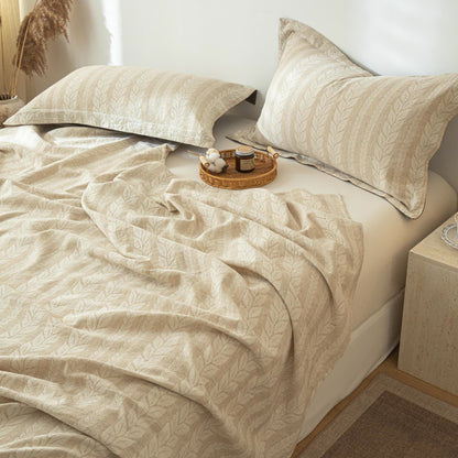 Couvre-lit en lin et coton beige texturé blé