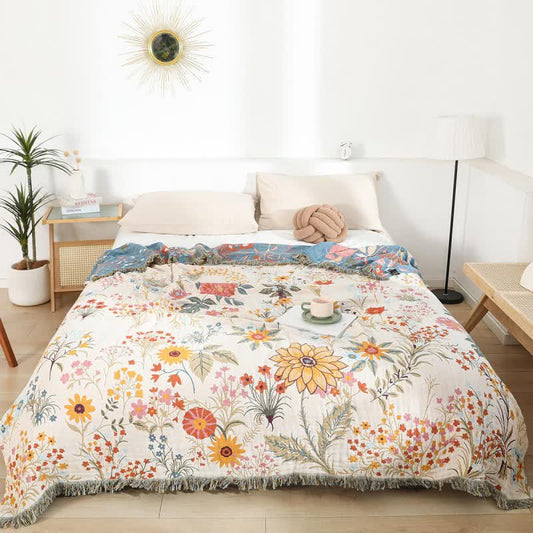 Couette réversible en gaze de coton avec des tournesols en fleurs