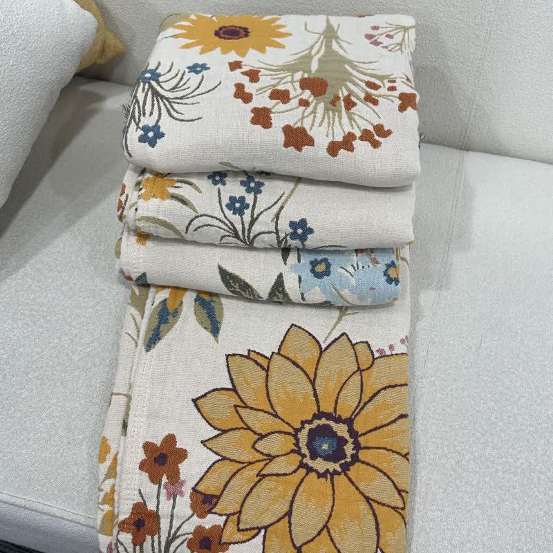 Couette réversible en gaze de coton avec des tournesols en fleurs