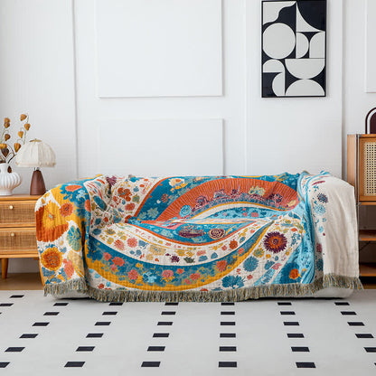 Couette en gaze de coton avec motif artistique de vagues et motif floral - image 4