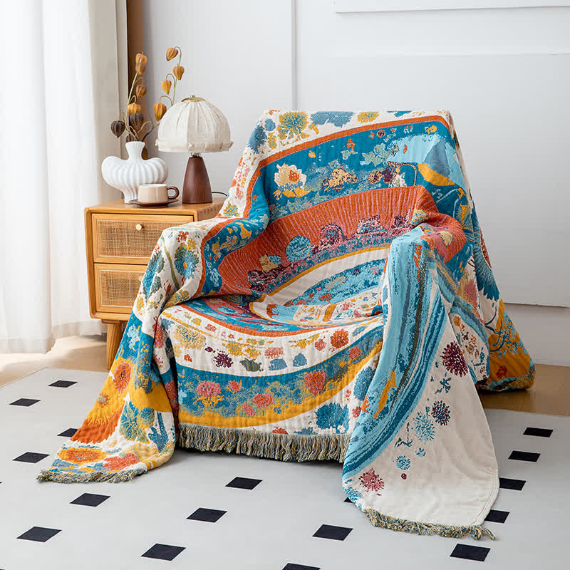 Couette en gaze de coton avec motif artistique de vagues et motif floral - image 6