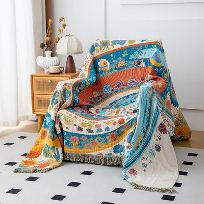 Couette en gaze de coton avec motif artistique de vagues et motif floral - image 6