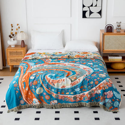 Couette en gaze de coton avec motif artistique de vagues et motif floral - image 2