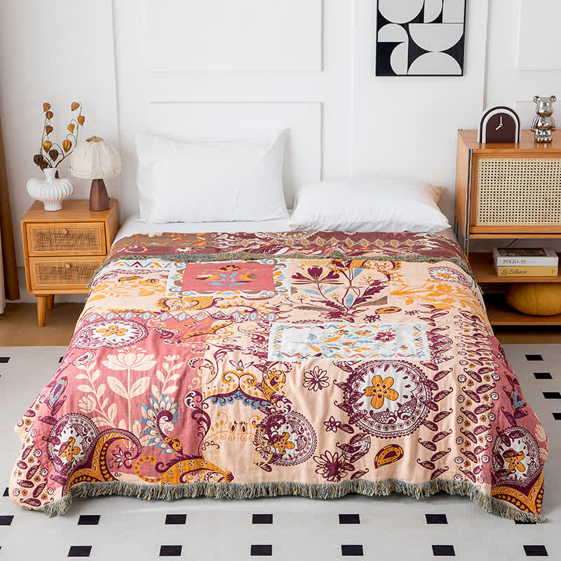 Couette réversible en gaze de coton à motif floral cachemire