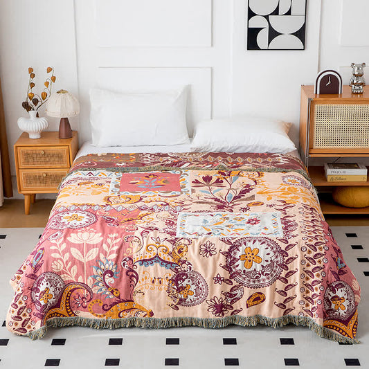 Couette réversible en gaze de coton à motif floral cachemire