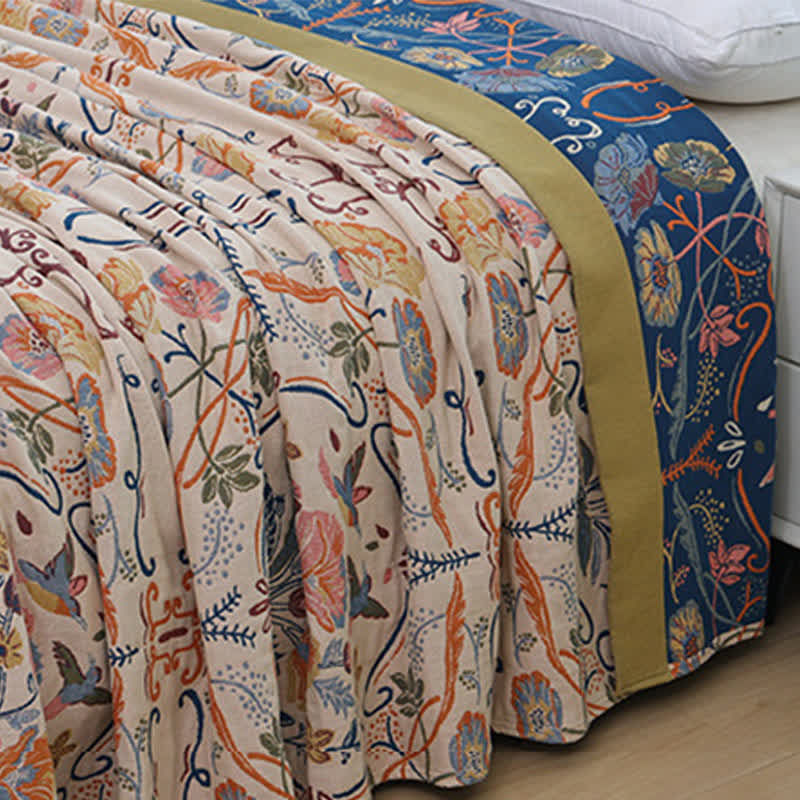 Couette en gaze de coton à motif floral géométrique