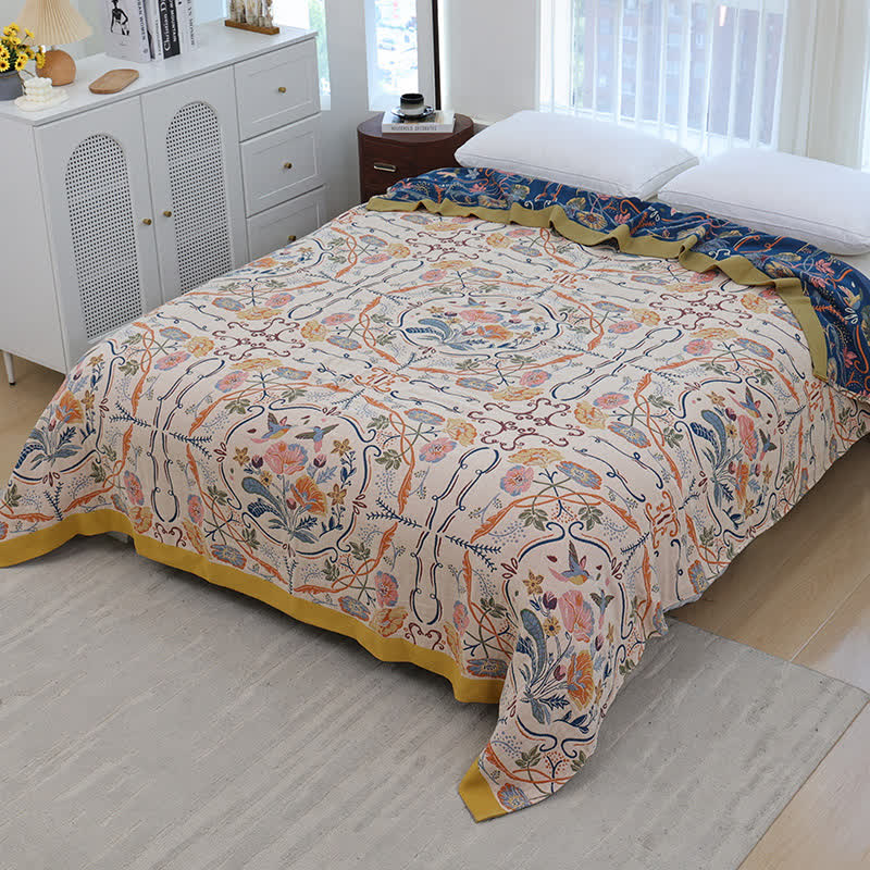 Couette en gaze de coton à motif floral géométrique