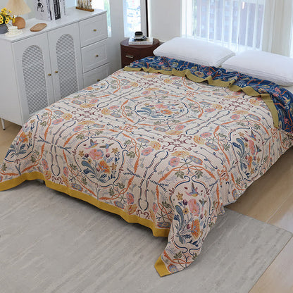 Couette en gaze de coton à motif floral géométrique