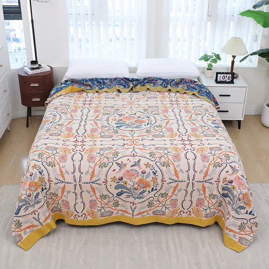 Couette en gaze de coton à motif floral géométrique